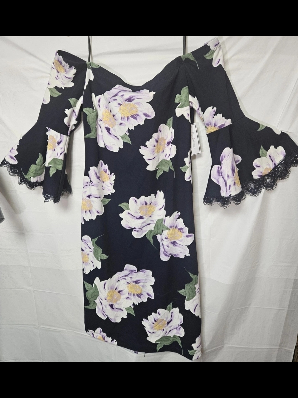 Premier Black One-Shoulder Floral Lavender & White Blooms Kentucky Derby Dress